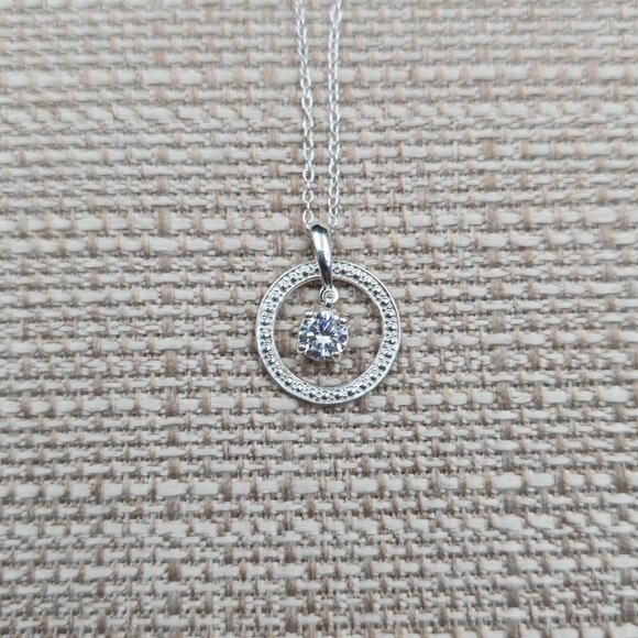 19 Inch Sterling Silver Floating Cubic Zirconia Gem Pendant Necklace A6167 - Picture 4 of 8